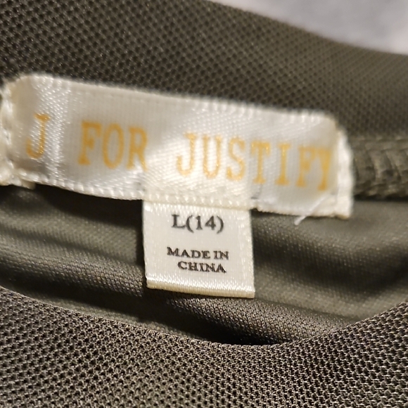 J for Justify Kid Olive Green Butterfly Silver Rhinestone Design T-Shirt L (14) - Picture 5 of 6